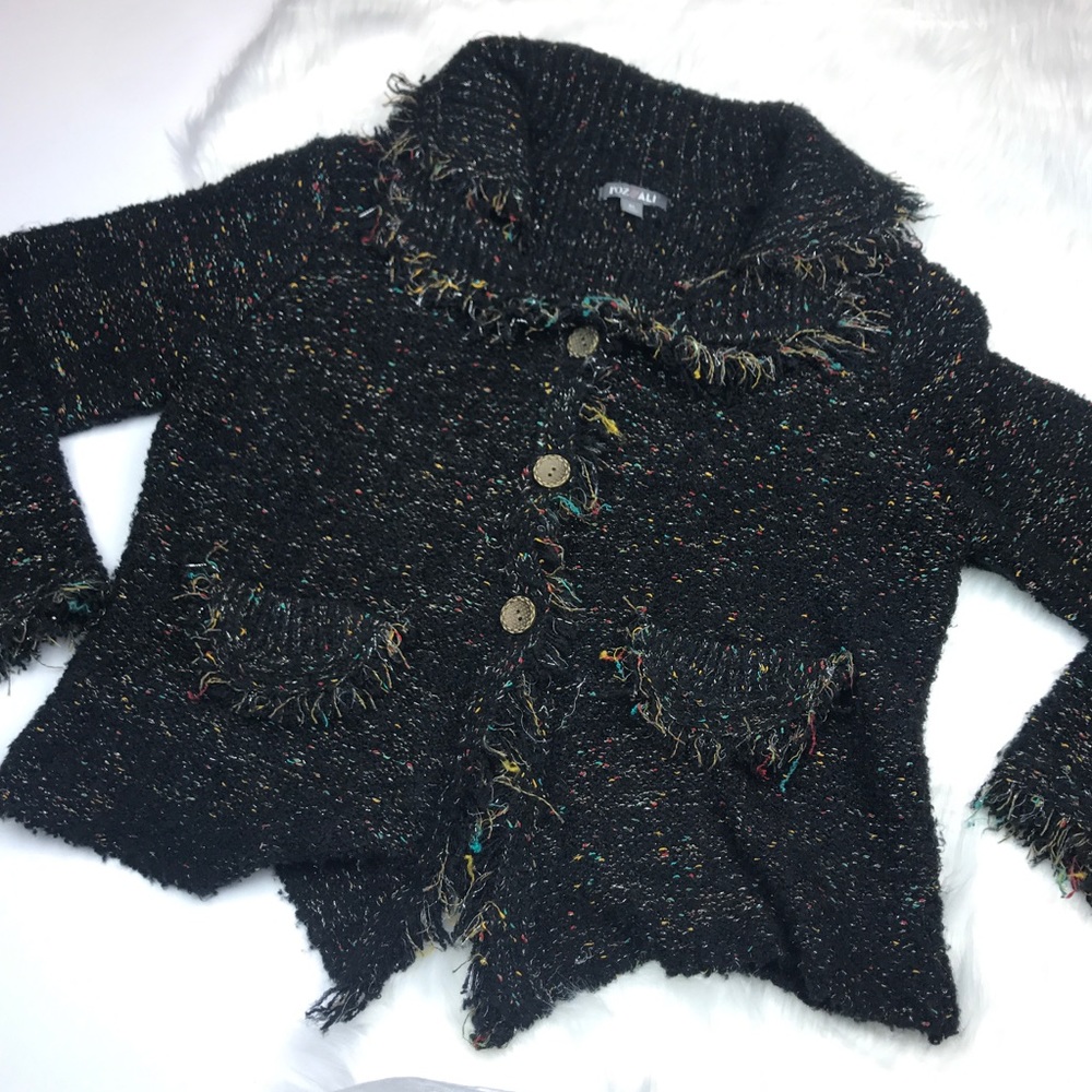 Dress Barn Roz & Ali Black Speckled Button Sweater